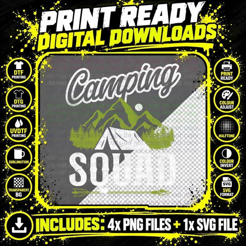 Camping Squad Tent, Outdoor Adventure Gear Png SVG Digital Bundle