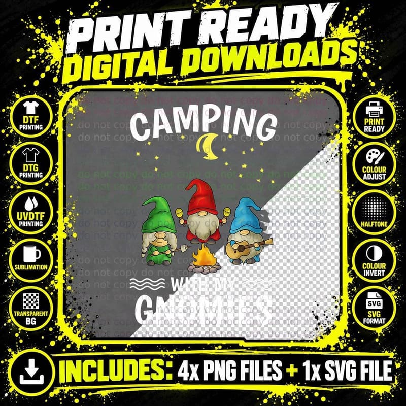 Camping with My Gnomies, Outdoor Adventure Png SVG Digital Bundle