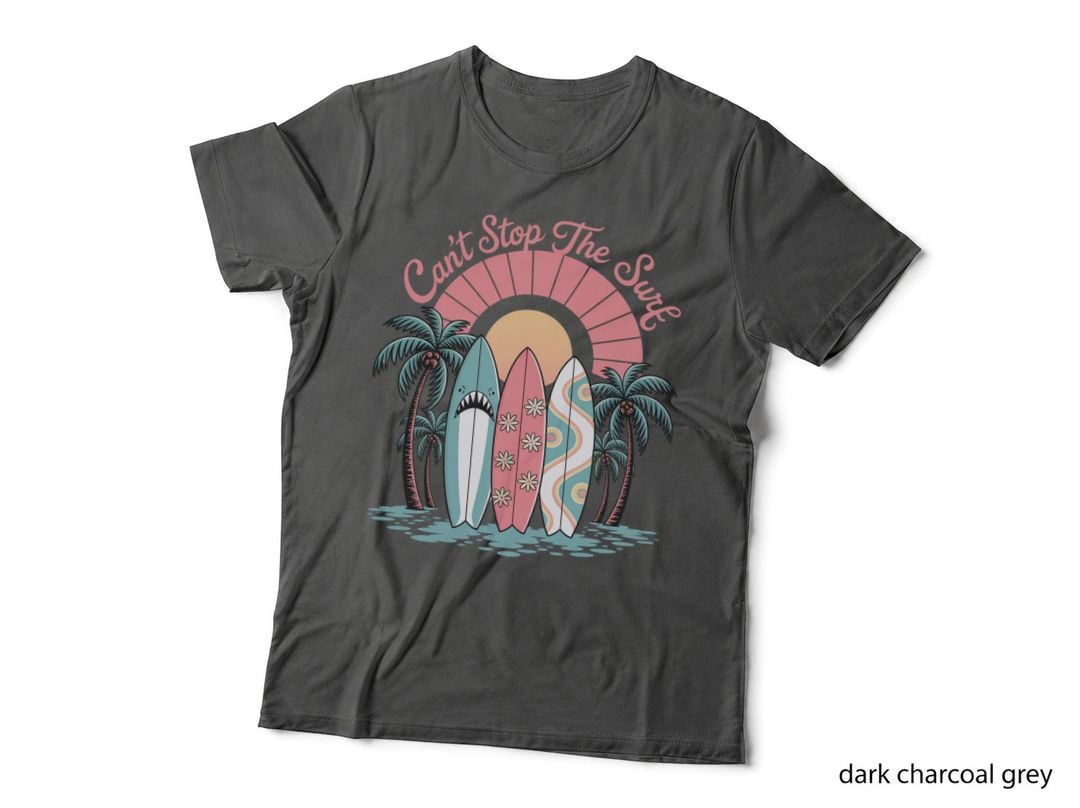 Can't Stop the Surf Summer T-Shirt, Colorful Surfboards Palms Sun Sunny Tee