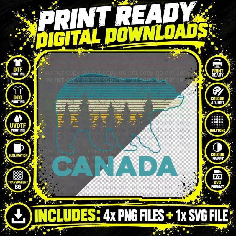 Canada Vintage Grizzly Bear Souvenir Gift Png SVG Digital Bundle