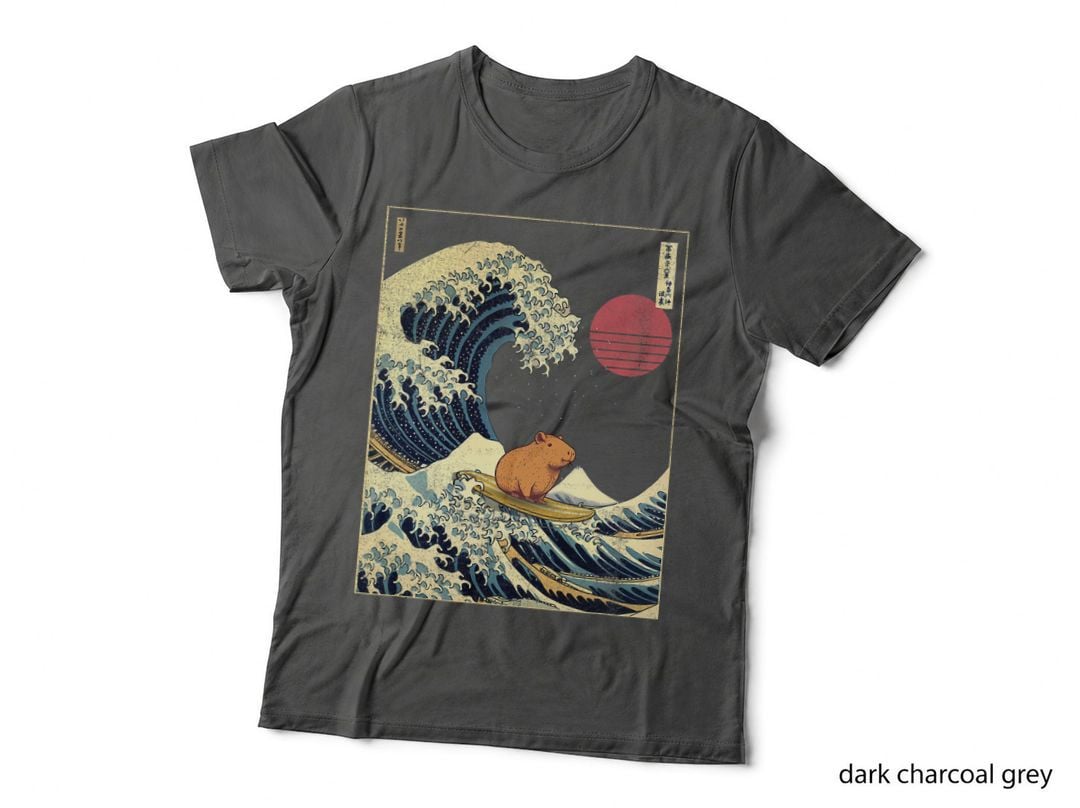 Capybara Japanese Kanagawa Wave Funny Surf Animal, Capybara Art, Surfing T-Shirt