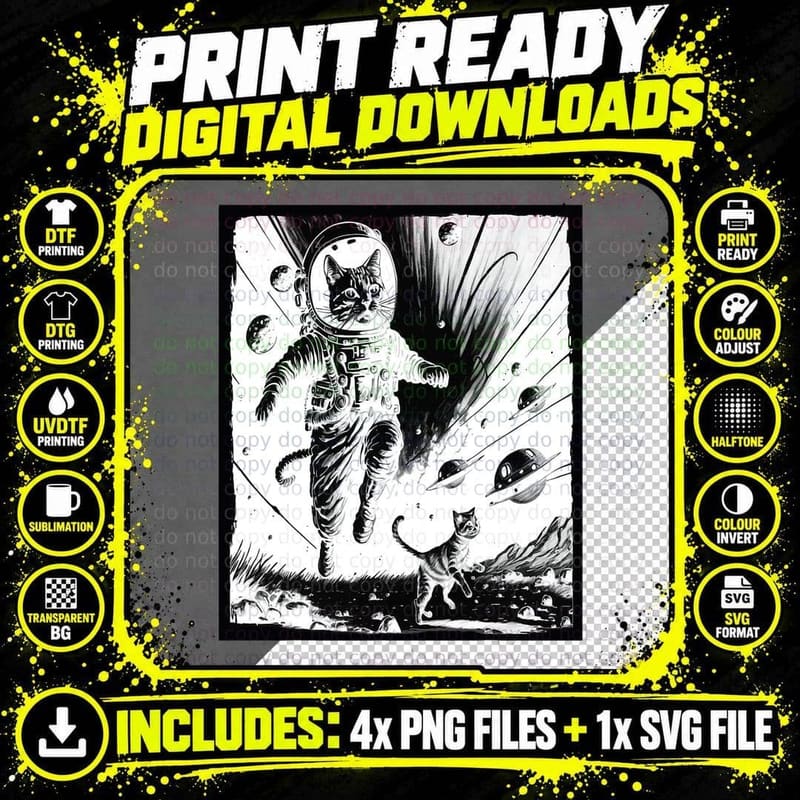 Cat Kitten Space Alien Planet Astronaut UFO Planet, Kids Png SVG Digital Bundle