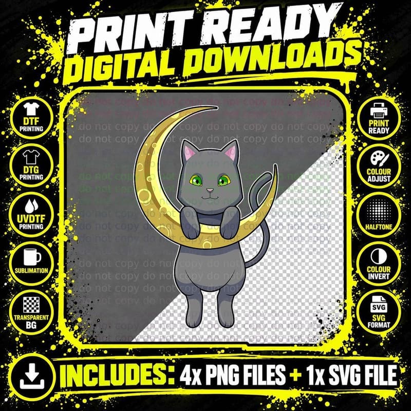 Cat Night Moon, Moonlight Cat, Nature Lover Gift Png SVG Digital Bundle