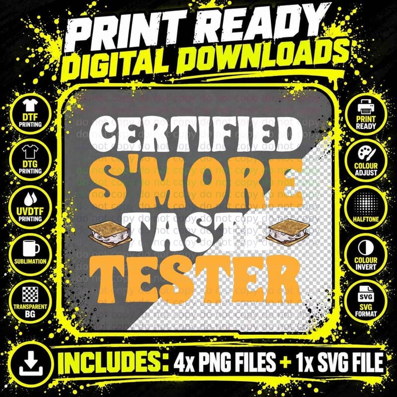 Certified S'more Taste Tester Campfire Marshmallow Png SVG Digital Bundle