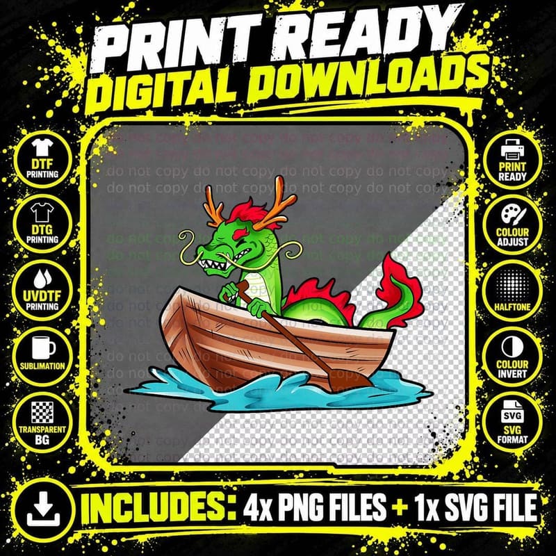 Chinese Dragon in Boat - Dragon Boat, Asian Art Png SVG Digital Bundle