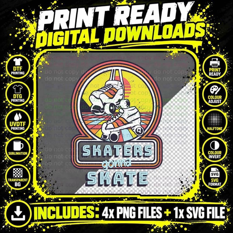 Classic 80s Style 70s Retro Skaters Gonna Skate Retro Png SVG Digital Bundle