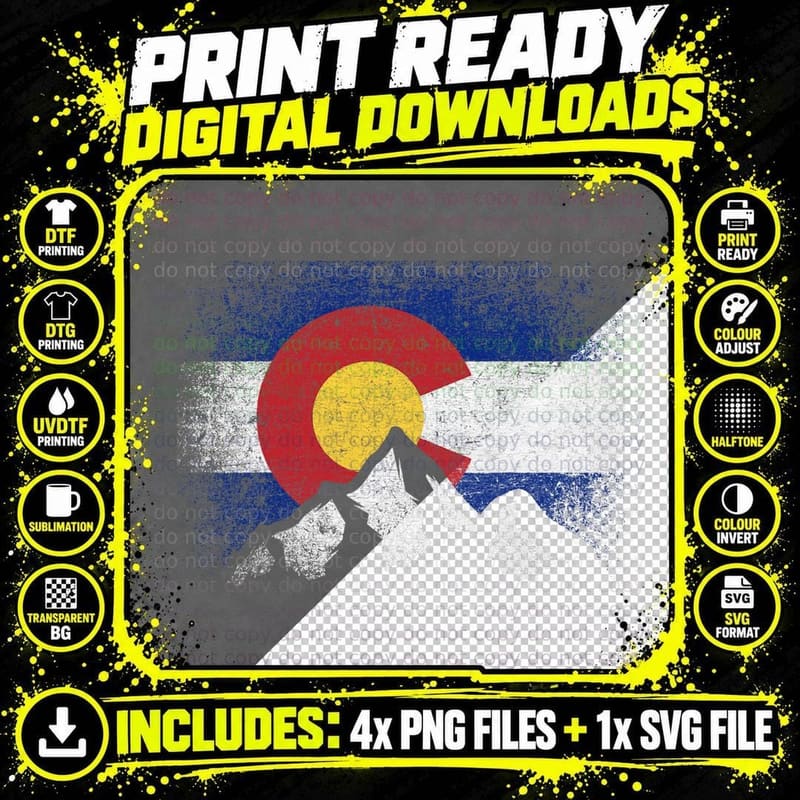 Colorado Flag Mountain Ski Winter Gift Hiker Hiking Png SVG Digital Bundle