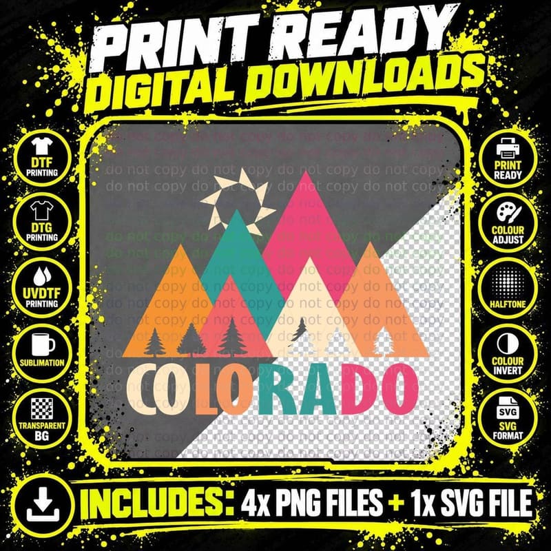 Colorado Retro Vintage State Flag Mountatin Graphic Png SVG Digital Bundle