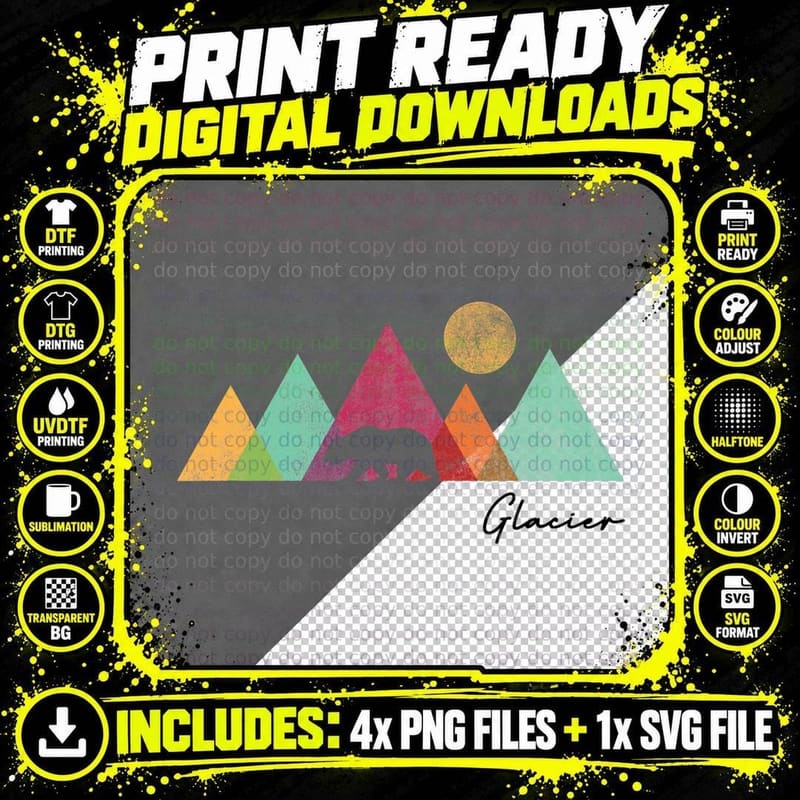 Colorful Glacier National Park Montana Women Men Kids Png SVG Digital Bundle