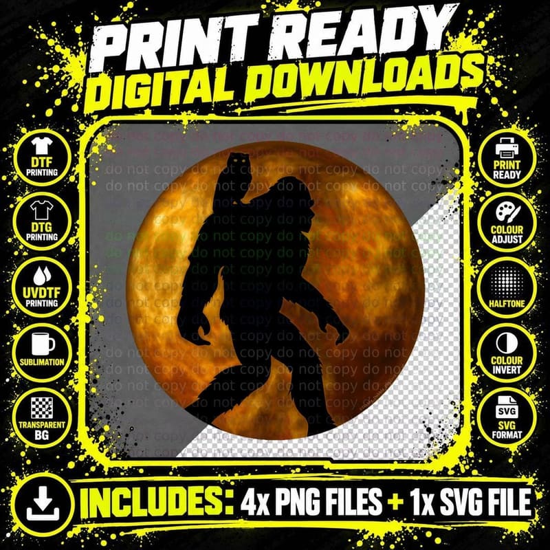 Cool Bigfoot Lovers Design with Full Moon - Bigfoot Png SVG Digital Bundle