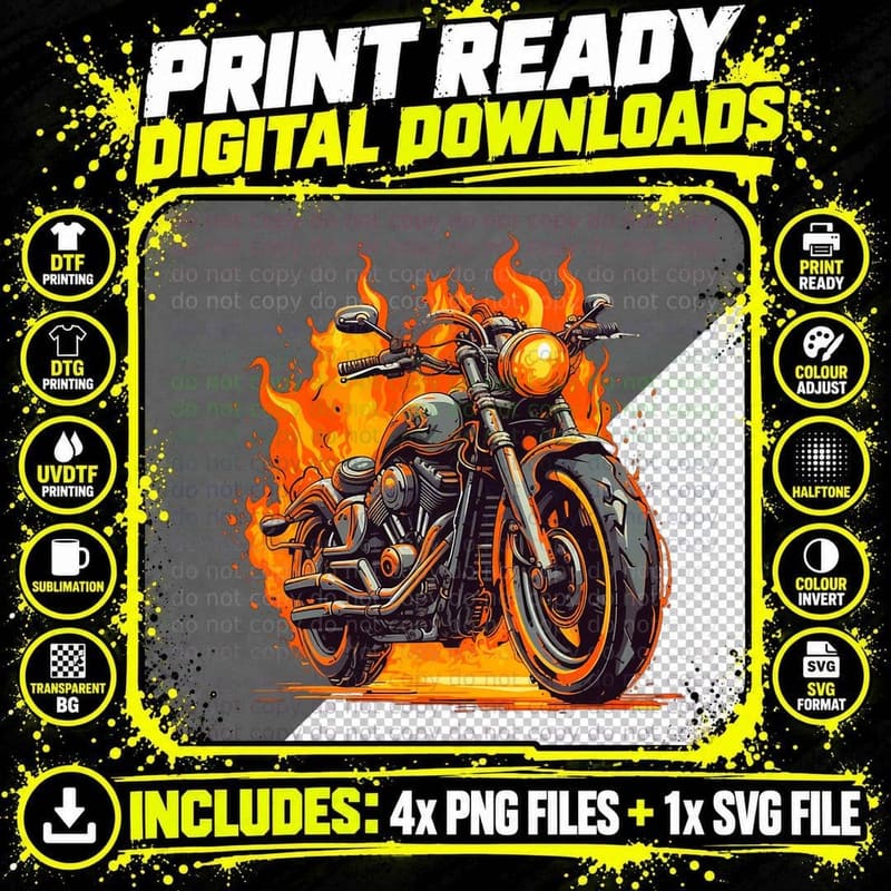 Cool Motorbike Flames and Burning Motorcycle Love Png SVG Digital Bundle