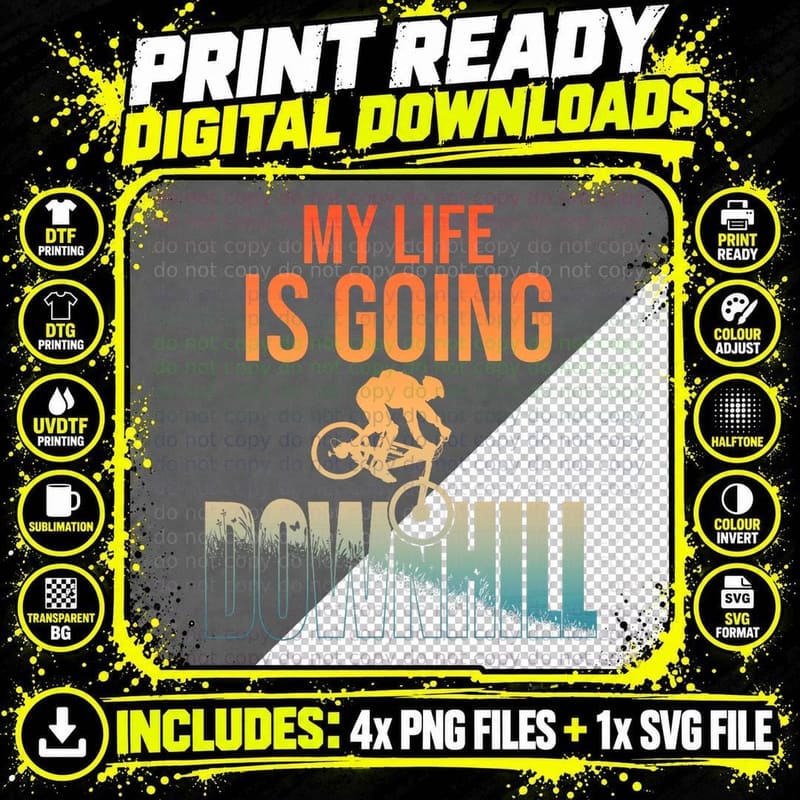 Cool Mountain Bike Art for Men Boys Downhill Mountain Png SVG Digital Bundle
