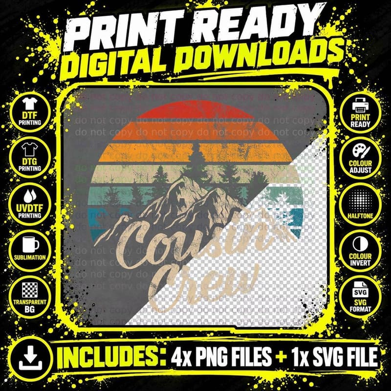Cousin Crew Camping Outdoor Sunset Summer Camp T-Shirt Png SVG Digital Bundle