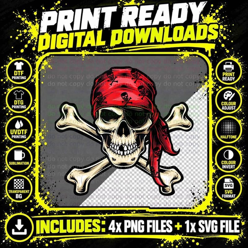 Crossbones Pirate Caribbean Flag Gift, for Women Png SVG Digital Bundle