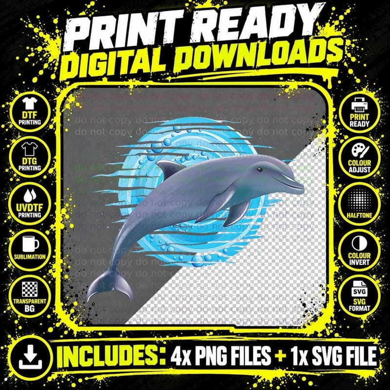 Cute Dolphin Water Moon Scuba Diving Diver Png SVG Digital Bundle