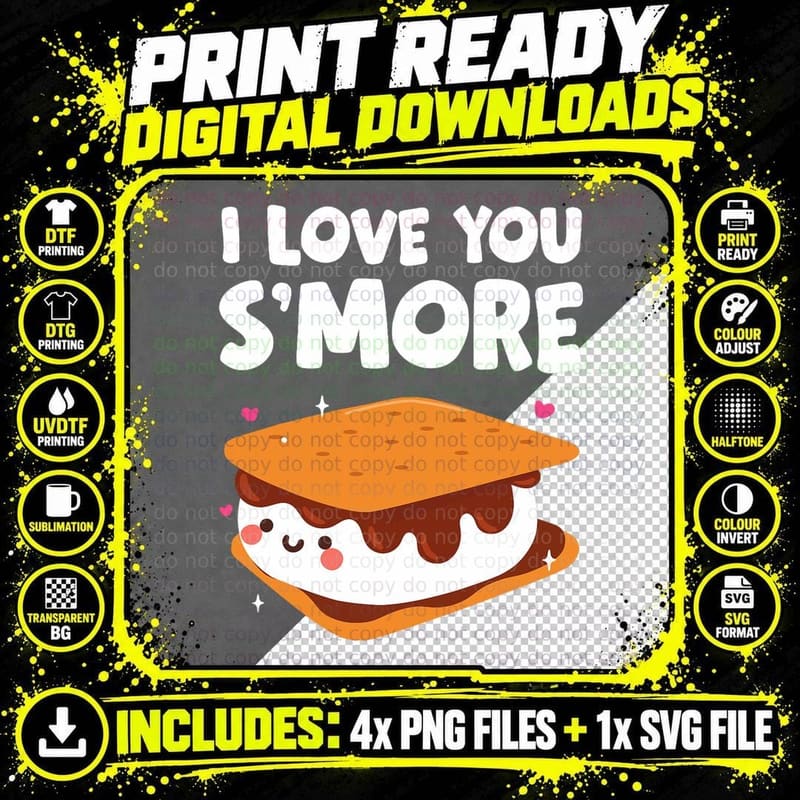 Cute I Love You Smore Camping Kids Marshmallow Png SVG Digital Bundle