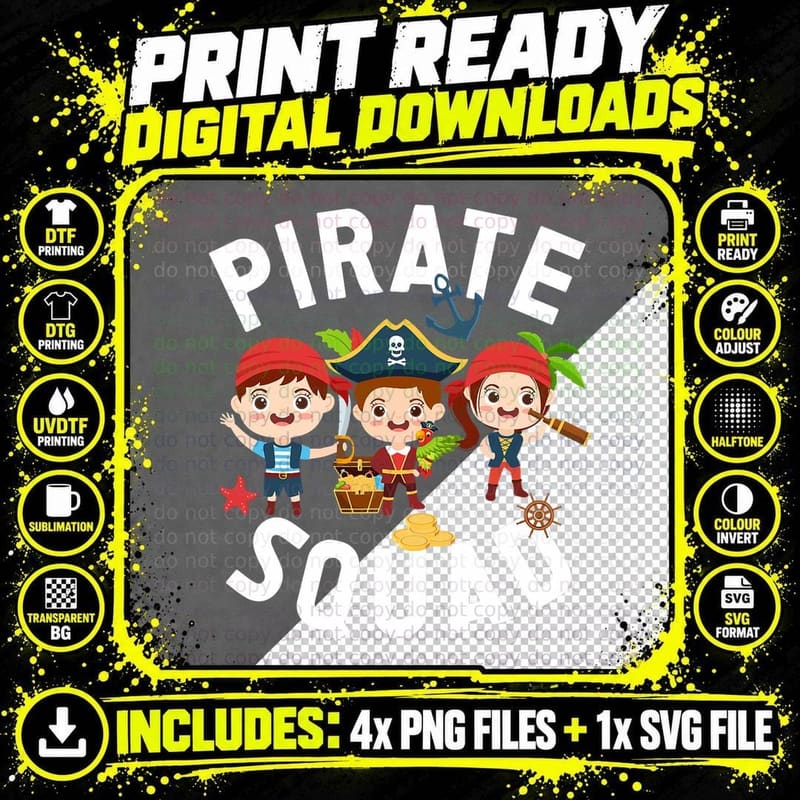 Cute Pirate Squad Design Kids Pirate Crew Png SVG Digital Bundle