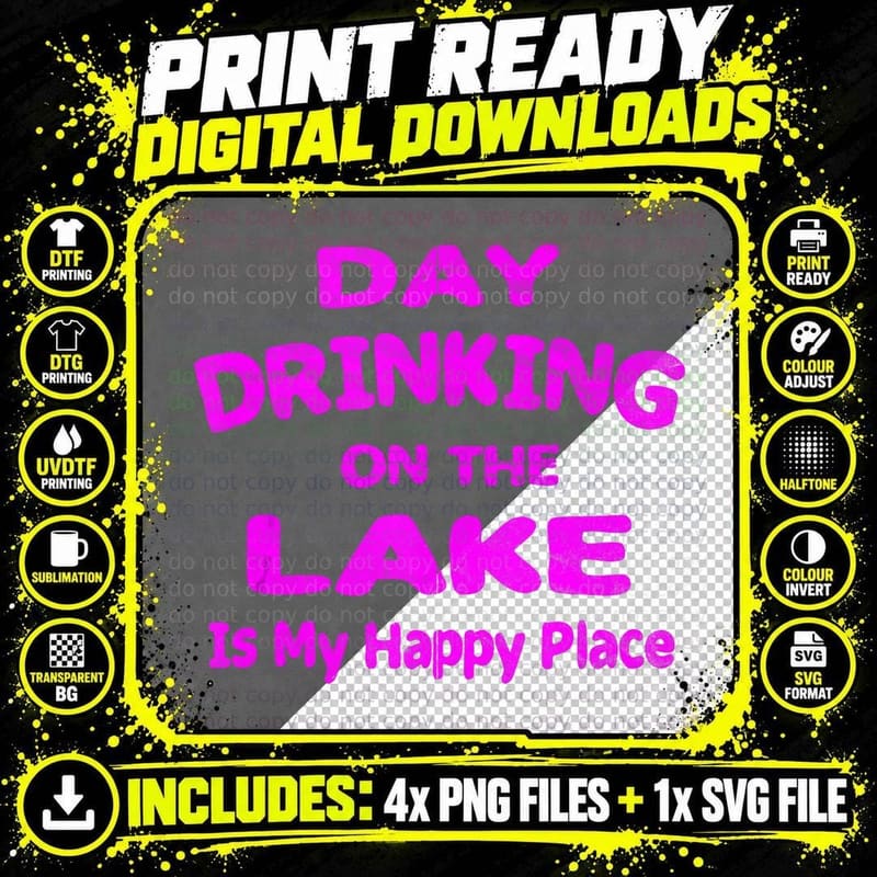 Day Drinking on the Lake My Happy Place - Camping & Png SVG Digital Bundle