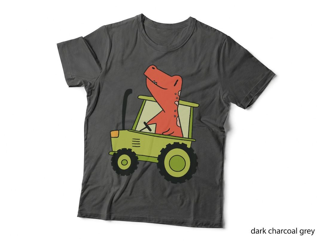 Dinosaur Riding a Tractor Birthday Boys Kids, Dino Farm Theme T-Shirt