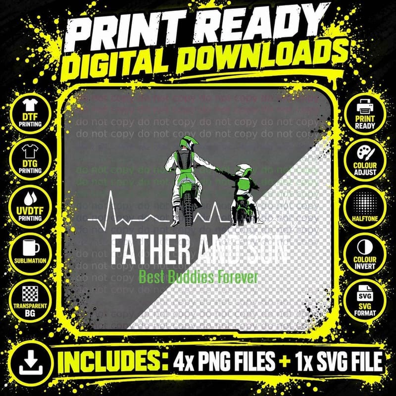 Dirt Bike Far Son Motorcycle - Dad Son Partner Look Png SVG Digital Bundle
