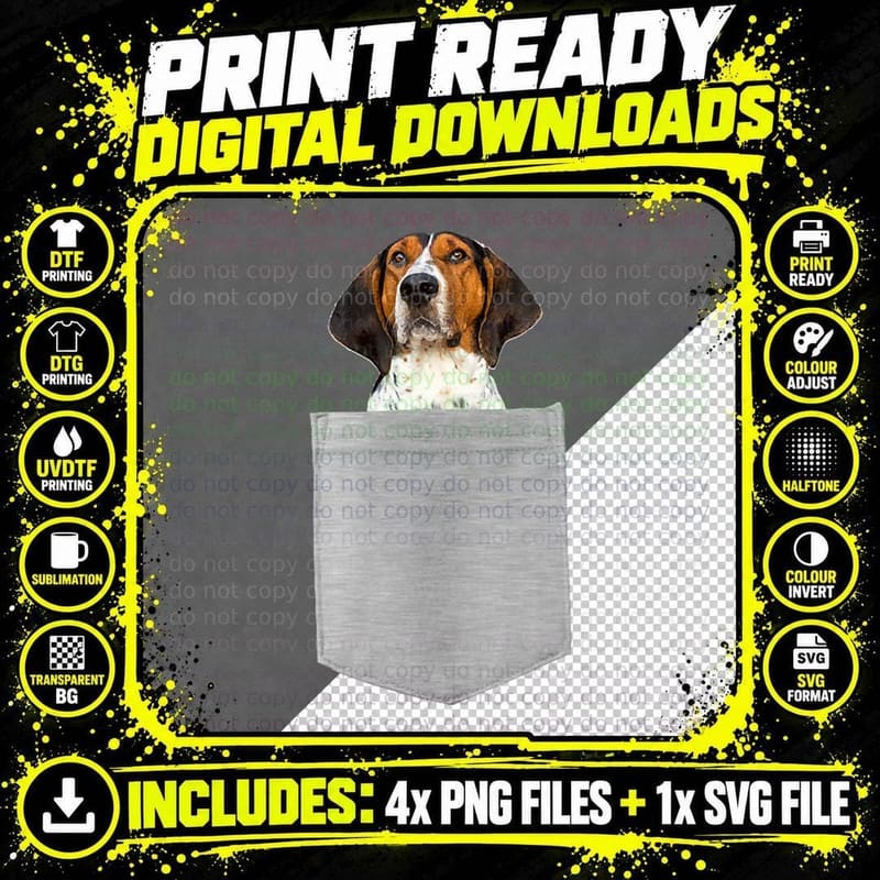 Dog in Your Pocket Treeing Walker Coonhound Png SVG Digital Bundle