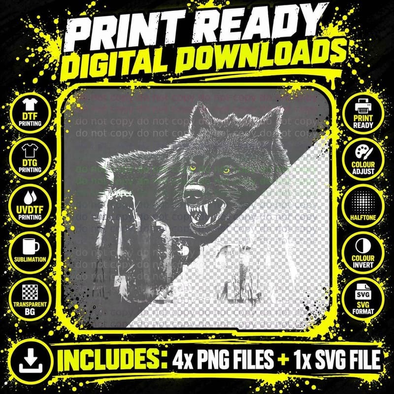 Dominant Predator Alpha Scary Wolf Face, Wolf Head Png SVG Digital Bundle