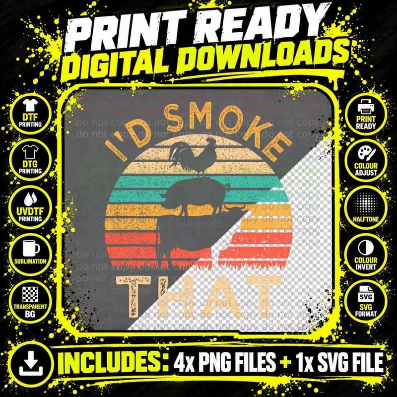 Funny BBQ I'd Smoke That Barbeque Retro Grilling Png SVG Digital Bundle