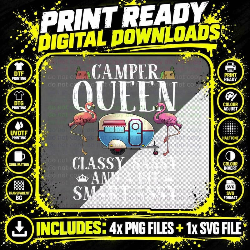 Funny Camper Queen Sassy Gift for Women RV Camping Png SVG Digital Bundle