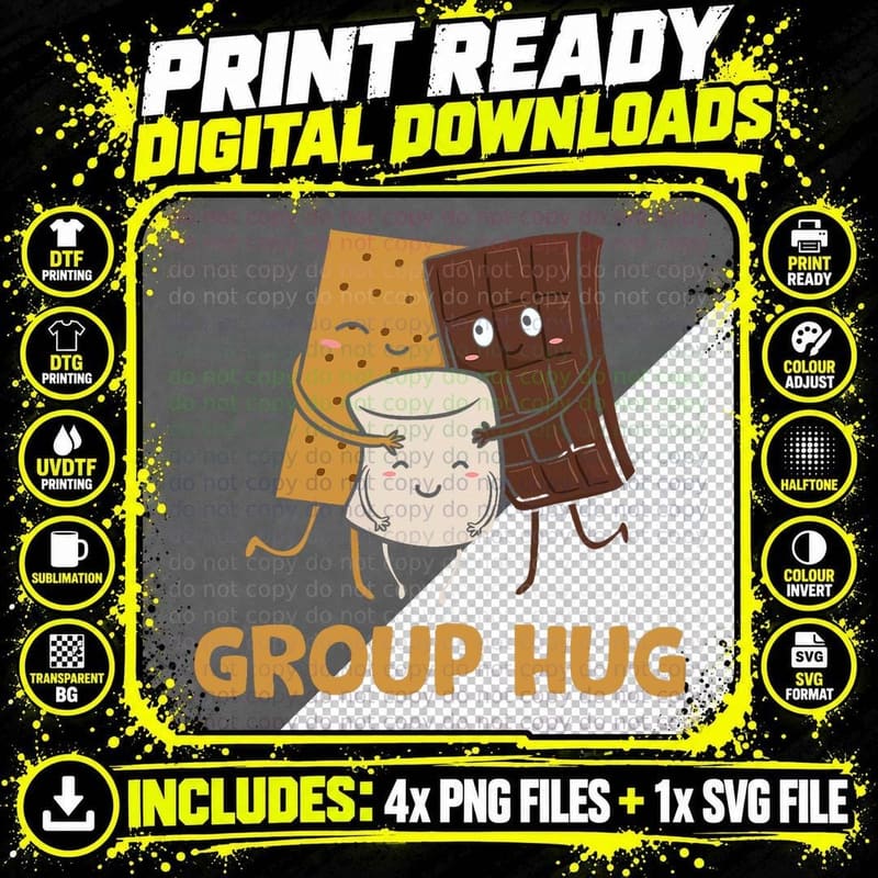 Funny Camping Group Hug S'more Kids Boys Girls Png SVG Digital Bundle