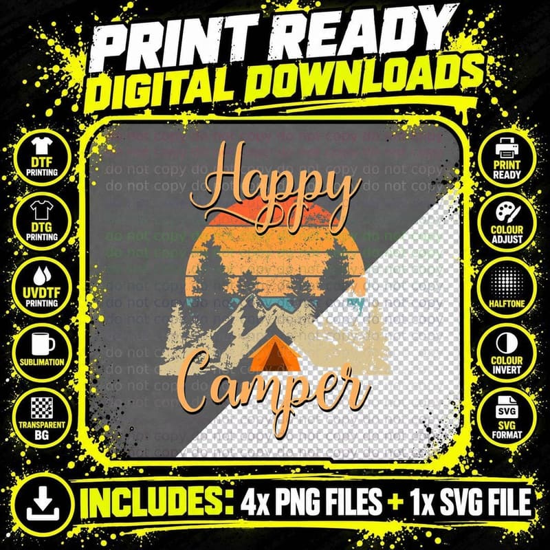 Funny Camping Hiking Lover Present Happy Camper Gifts Png SVG Digital Bundle