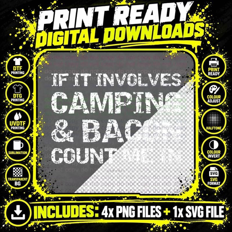 Funny Camping Shirts - If Involves Camping & Bacon Count Png SVG Digital Bundle