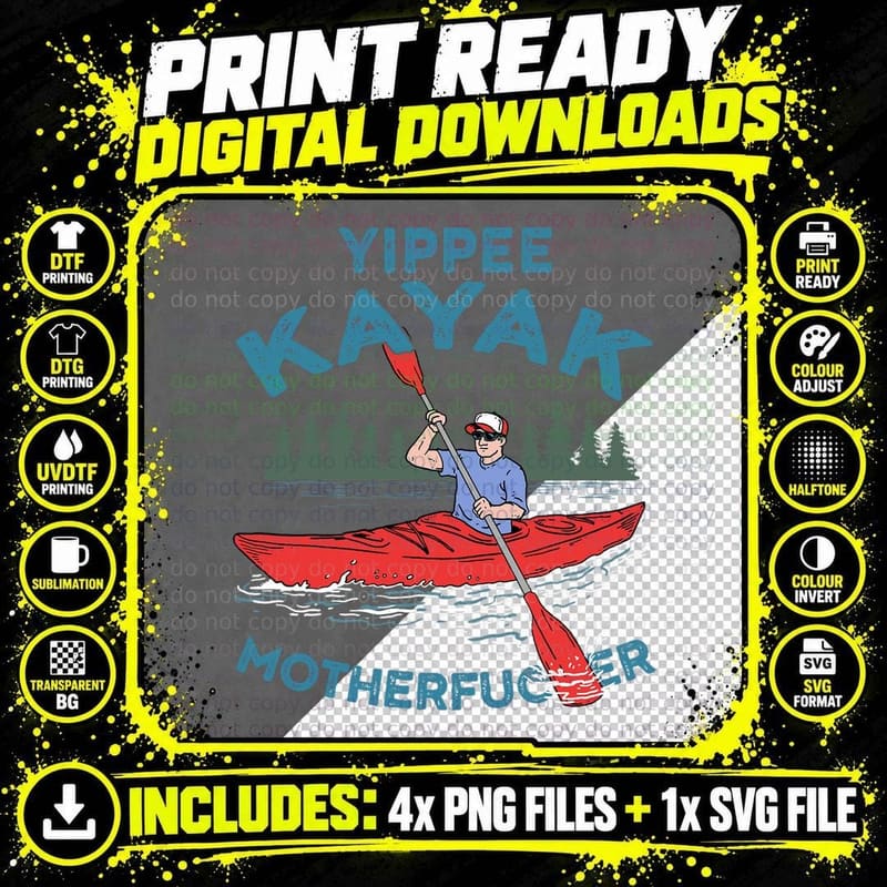 Funny Kayak Shirt Yippee Kayak Men Canoeist Kayaking Png SVG Digital Bundle