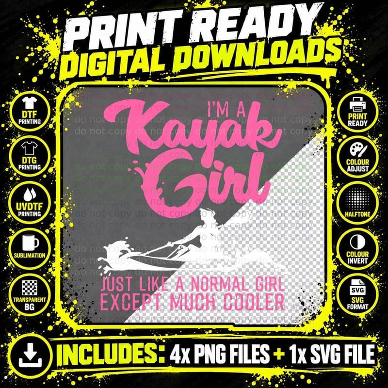 Funny Kayaking Gift for Women Cool Kayak Girl Paddling Png SVG Digital Bundle