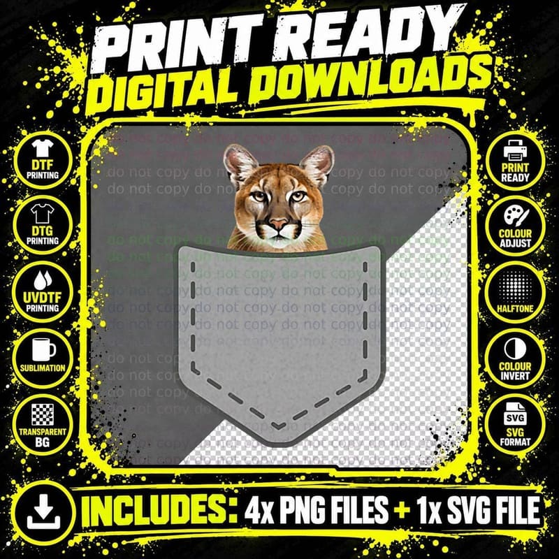 Funny Mountain Lion Cougar in Your Pocket Animal Png SVG Digital Bundle