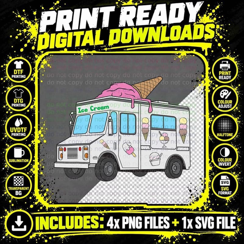 Funny Nostalgic Ice Cream Truck Summer Adventure Lover Png SVG Digital Bundle