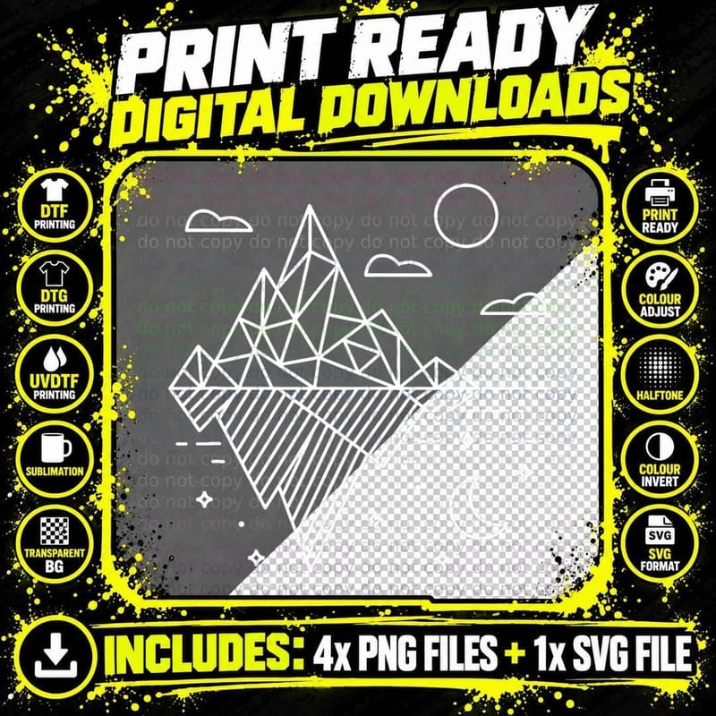 Geometric Mountain Graphic Abstract Polygon Outdoor Png SVG Digital Bundle