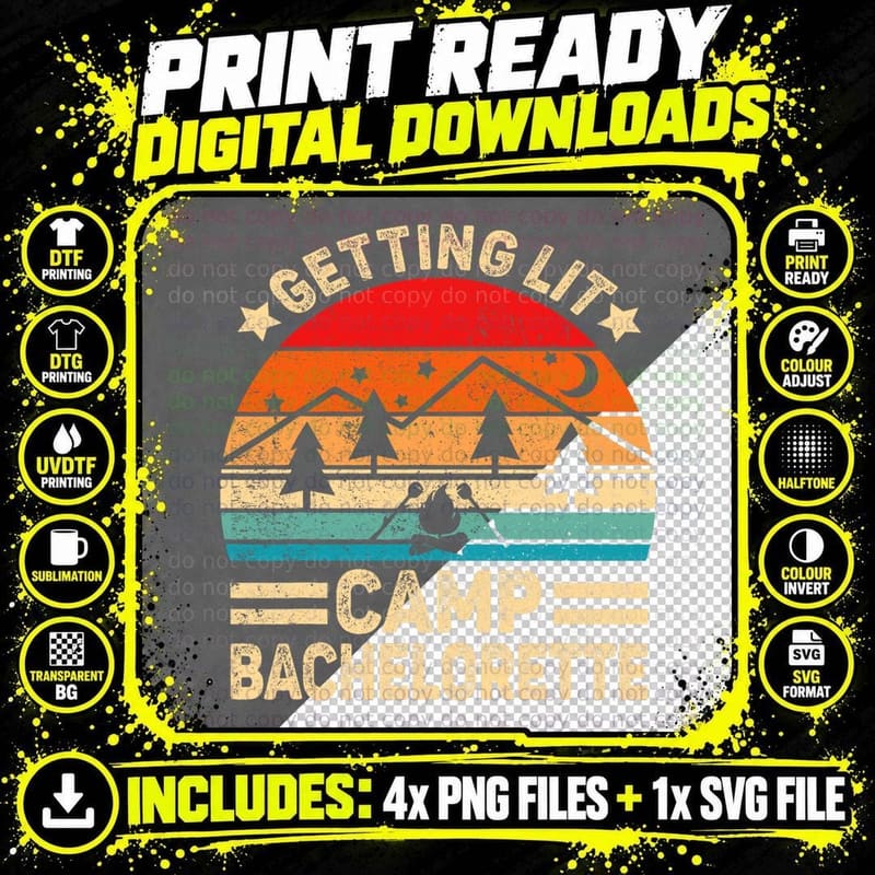 Getting Lit Camping Camp Bachelorette Party Matching Png SVG Digital Bundle
