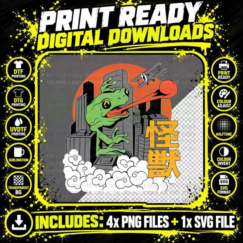 Giant Frog Sunset Japanese, Frog Art, Nature Png SVG Digital Bundle