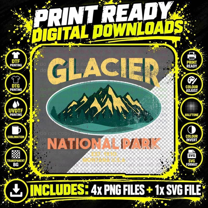 Glacier National Park Montana Mountains Png SVG Digital Bundle