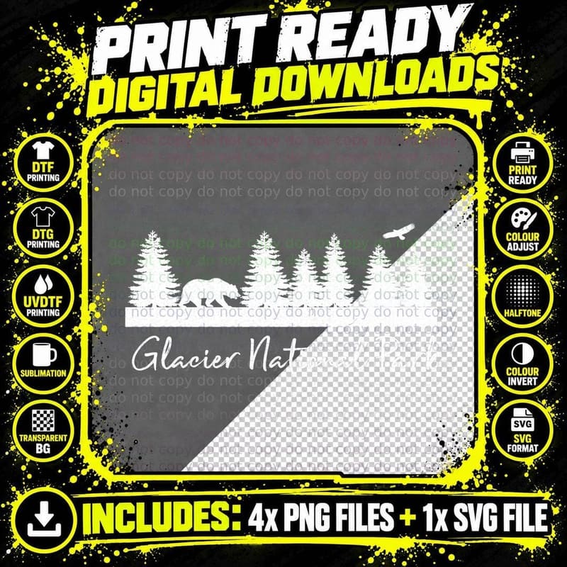 Glacier National Park Wilderness Bear Camping Hiking Png SVG Digital Bundle