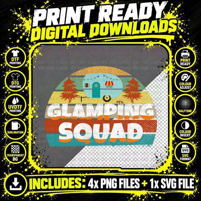 Glamping Squad Shirt Camping Traveling Campfire Png SVG Digital Bundle