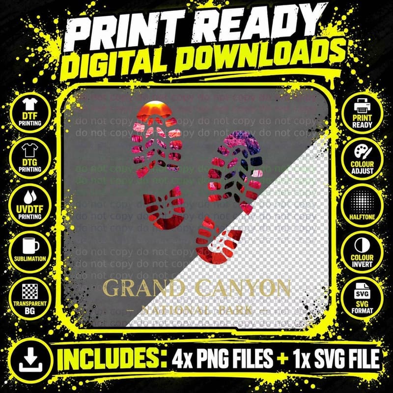 Grand Canyon National Park Hiking Boot Print Souvenir Png SVG Digital Bundle