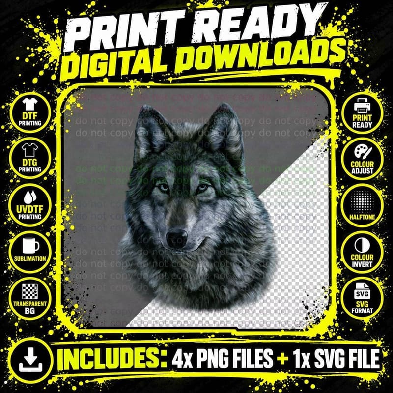 Gray Wolf Bust, for Women, Nature Lover Gift Png SVG Digital Bundle