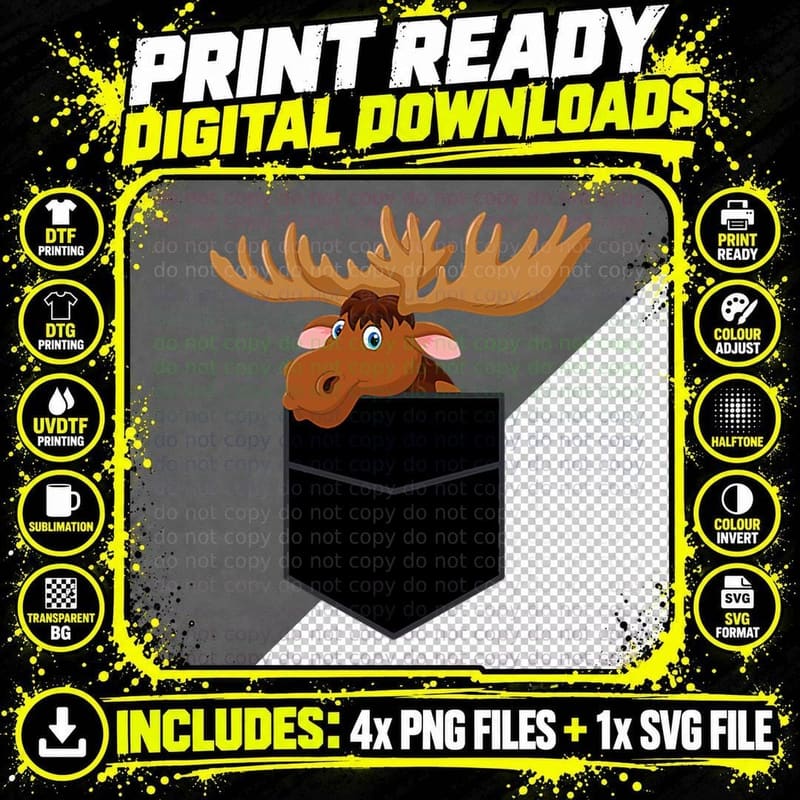 Great Moose Breast Pocket Design, Nature Lover Gift Png SVG Digital Bundle