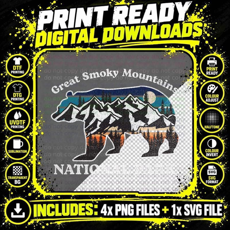 Great Smoky Mountains National Park Bear Hiking Souvenir Png SVG Digital Bundle
