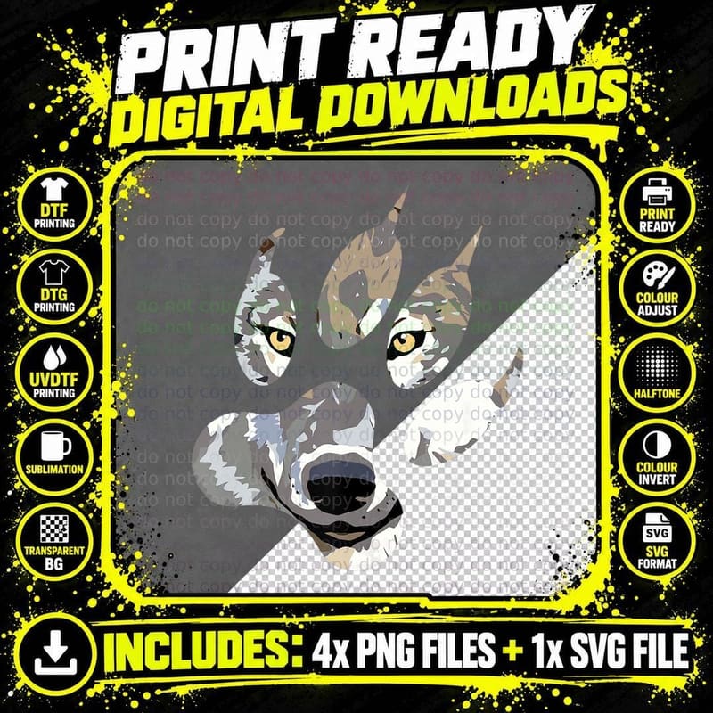 Grey Wolf Lover Lone Wolf Paw Silhouette Png SVG Digital Bundle
