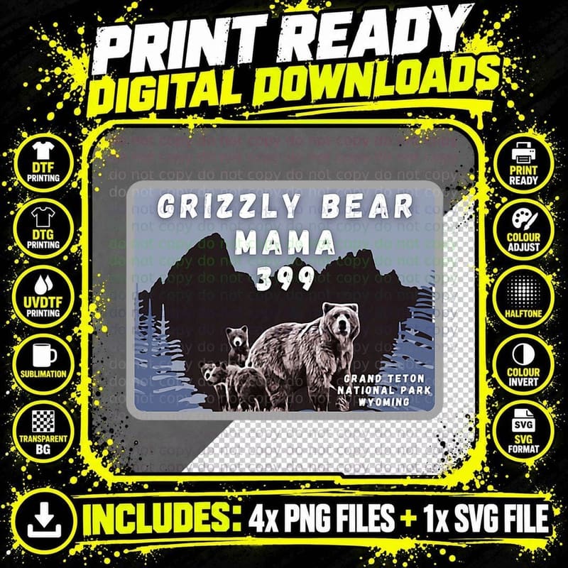 Grizzly Bear Mama 399 Grand Teton Natl Park Wyoming Png SVG Digital Bundle