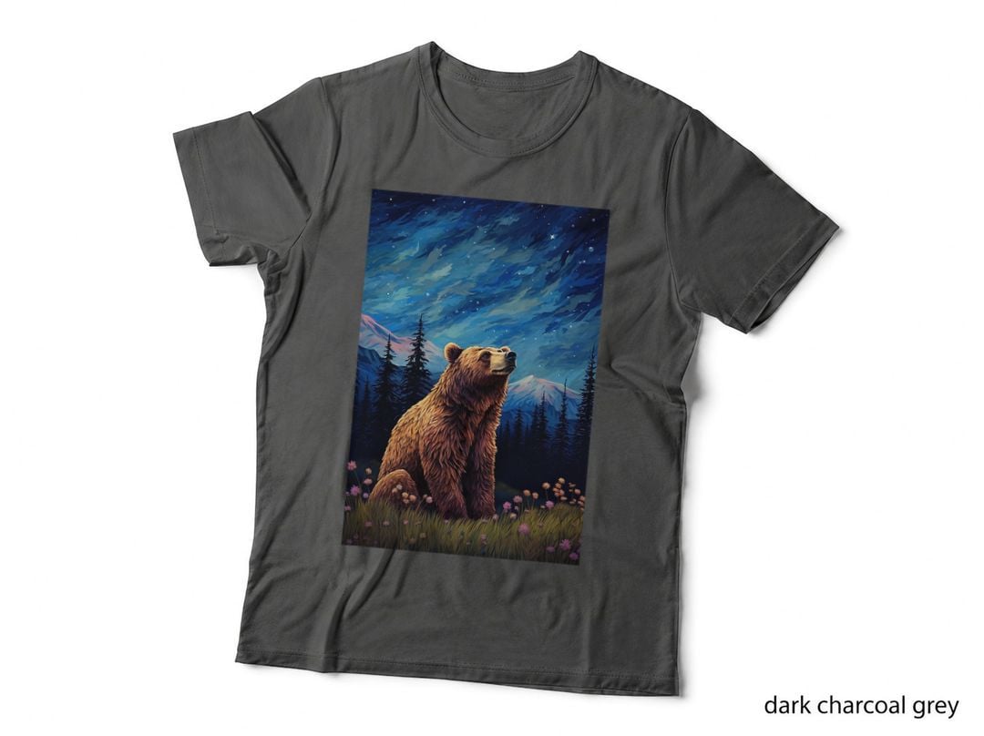 Grizzly Bear Starry Night Sky Mountain Wilderness Nature Art T-Shirt