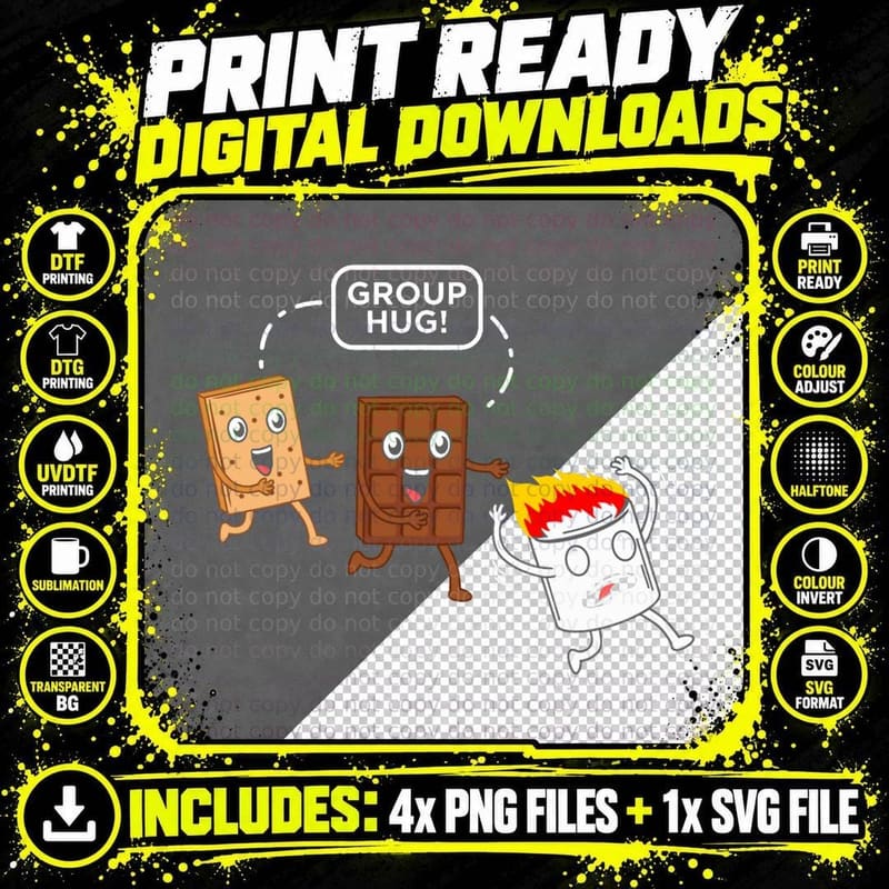 Group Hug S'more Funny Smores Camper Camping Graphic Png SVG Digital Bundle