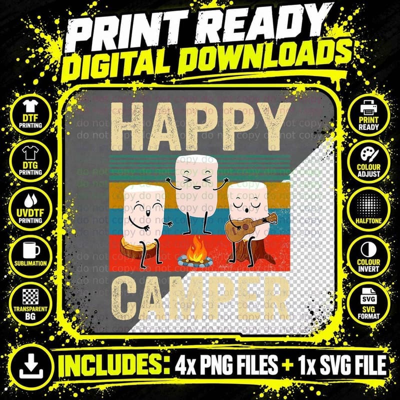 Happy Marshmallow Camper Camping Lover T-Shirt Png SVG Digital Bundle